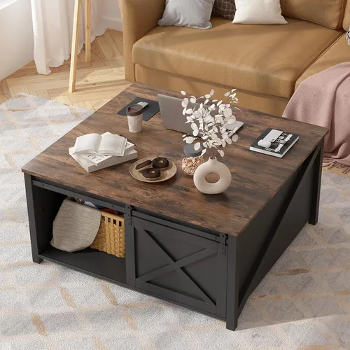 Vista 2 de PUKAMI Mesa de centro elevable con almacenamiento, mesa de centro de granja de 31.5 pulgadas para sala de estar, mesas de centro cuadradas con gran
