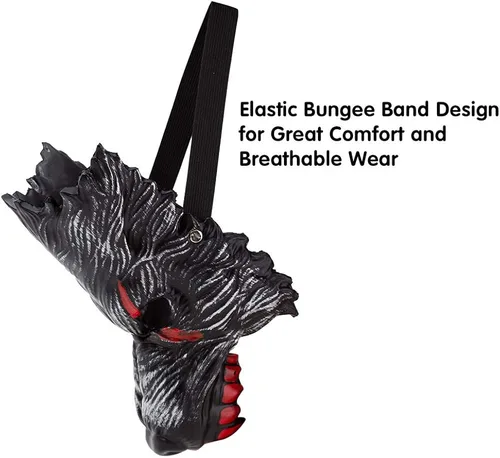 Vista 5 de Spooktacular - Máscara de lobo y garras de Halloween realista negro grande malo aullante 3D disfraz de hombre lobo con manchas de sangre incluye