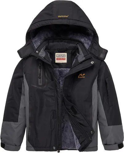 Vista 7 de WULFUL - Chaqueta impermeable de esquí para niño, con capucha, forro polar cálido, abrigo de nieve para el invierno Agua