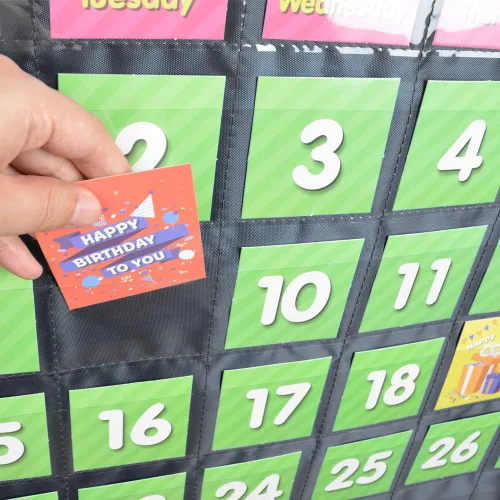 Vista 4 de EAMAY - Calendario mensual de bolsillo para aula con 71 tarjetas para el aprendizaje de niños para el hogar, suministros para la educación en casa