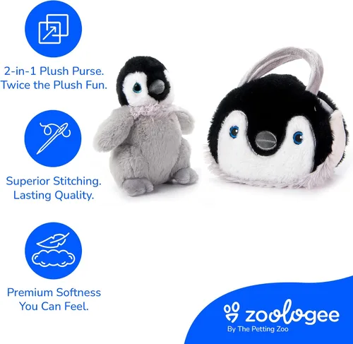 Vista 4 de The Petting Zoo Juego de peluche y bolso de peluche de pollo de pingüino, regalos para niños, juguete de animal de vida marina, juguete de peluche