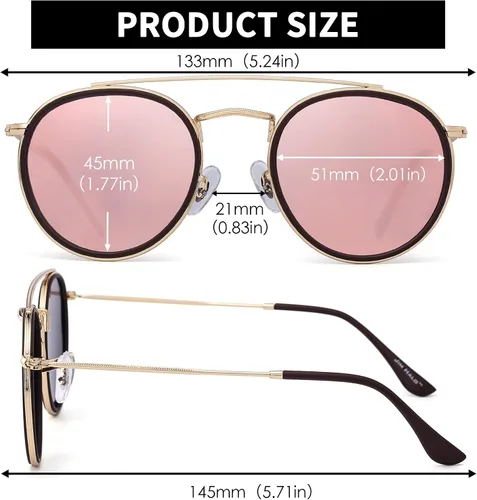 Vista 5 de Jim Halo - Lentes de sol redondos polarizados para mujer, marco de doble puente.