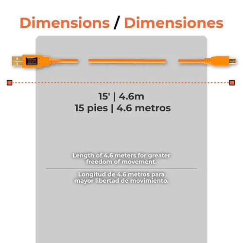 Vista 6 de Tether Tools TetherPro - Cable USB 2.0 a Mini-B de 5 pines para transferencia rápida y conexión entre cámara y computadora, naranja de alta