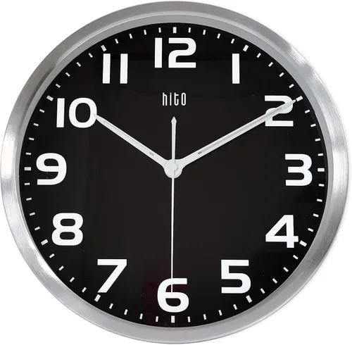 Vista 20 de HITO Reloj de pared silencioso de 10 pulgadas, funciona con pilas, sin tictac, cubierta de vidrio, marco de aluminio plateado, para decoración