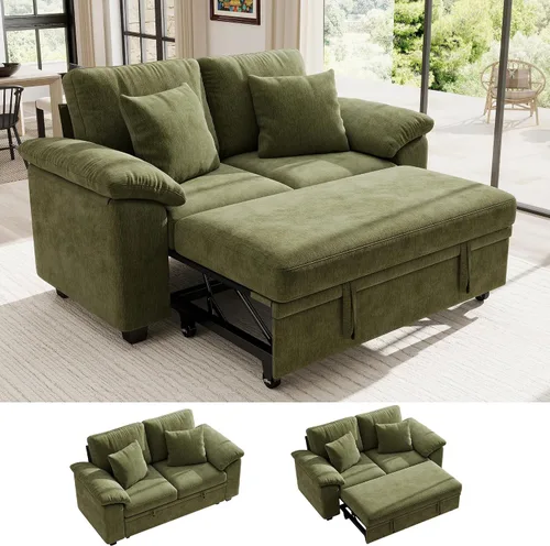 Vista 21 de Ihanherry Sofá modular de 86 pulgadas con cama extraíble, sofá cama modular en forma de L de 4 plazas con otomana de almacenamiento, sofás Verde