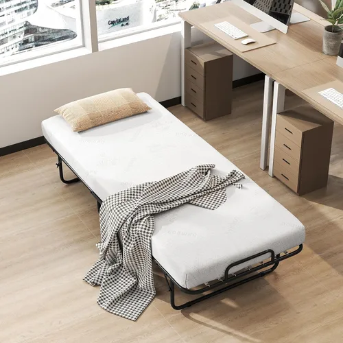 Vista 2 de DORTALA Cama plegable de metal plegable, cuna de colchón de espuma viscoelástica con marco de metal súper resistente y resistente, cama de invitados