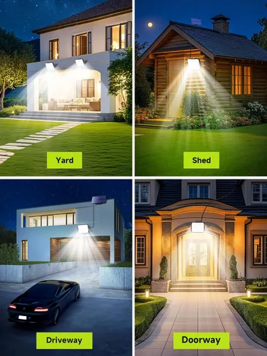 Vista 6 de PIKOY Luces solares con movimiento para exteriores impermeables, [Actualización 318LED/33FT/5 modos] Luces solares de seguridad, control remoto +