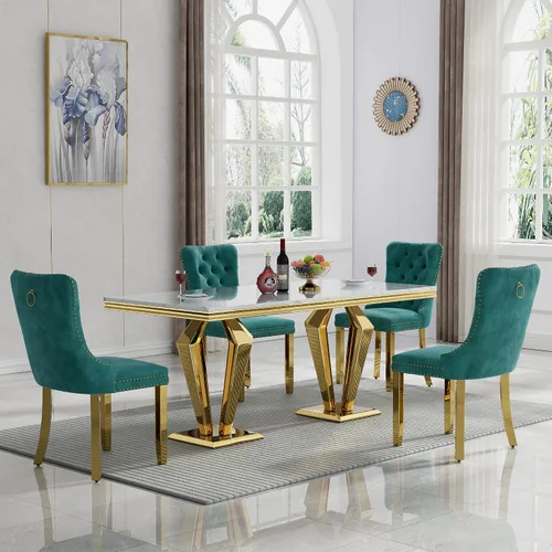 Vista 62 de HomVent - Juego de mesa de comedor de mármol sintético de 68 pulgadas con 4 sillas de terciopelo para cocina Modern Rectangular Faux Marble