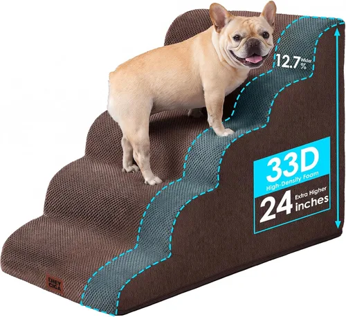 Vista 38 de EHEYCIGA Rampa curvada para escaleras para perros, camas altas de 4