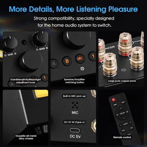 Vista 7 de Douk Audio VU3 PRO Medidor VU Analógico Dual, Interruptor de Amplificador de 2 Vías, Selector de Altavoces, Caja Conmutadora de Audio