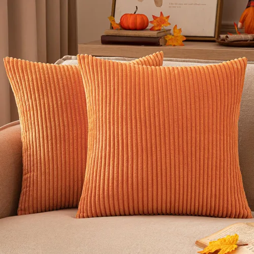 Vista 19 de EMEMA Fundas de Cojines Decorativos de Pana Suave a Rayas Cuadradas, Fundas de Almohadas de Primavera para Sofá, Dormitorio, Silla, Automóvil 16 x