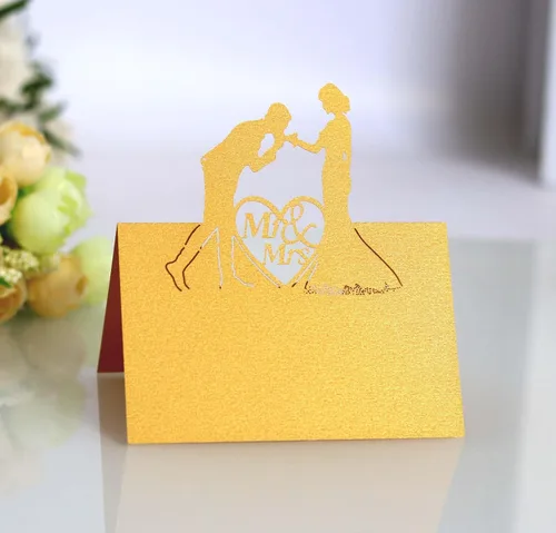 Vista 14 de 50 tarjetas de lugar, tarjetas de mesa, tarjetas de nombre para ajuste de mesa, romántico, amante, corazón, tarjeta de papel, banquete de asiento 3d