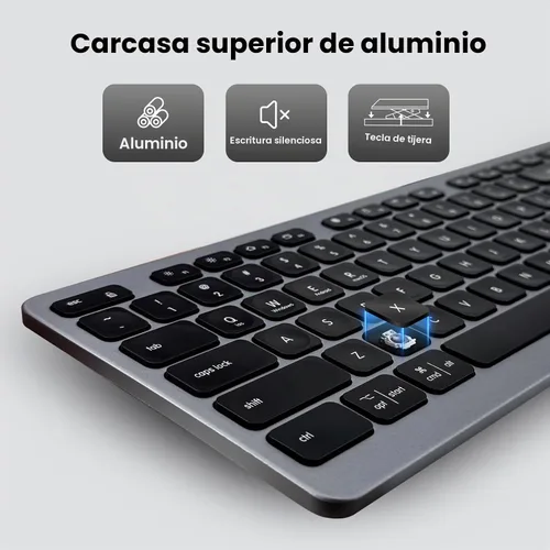 Vista 6 de Teclado inalámbrico, teclado Bluetooth con reposamanos de cuero, retroiluminación, emparejamiento multidispositivo, USB C recargable, para Windows