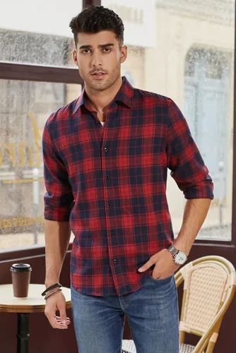 Vista 8 de JMIERR - Camisas de manga larga con botones para hombre, camisa informal de franela de algodón