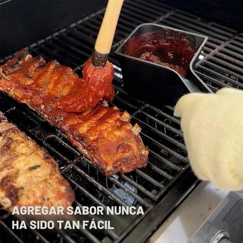 Vista 6 de Olla de salsa de hierro fundido con cepillo de mopa para barbacoa - Olla pequeña de hierro fundido para untar y cepillo de mopa para asar a