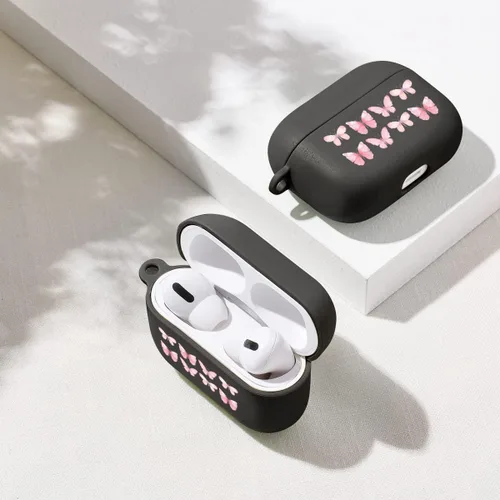 Vista 2 de Funda de mariposas rosas para AirPods Pro con llavero, diseño de animales lindos funda protectora de TPU suave compatible con AirPods Pro Charging