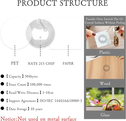 Vista 3 de 36PCS NTAG215 Chip NFC Tags Stickers,Blank NFC Tags Programmable&Rewritable