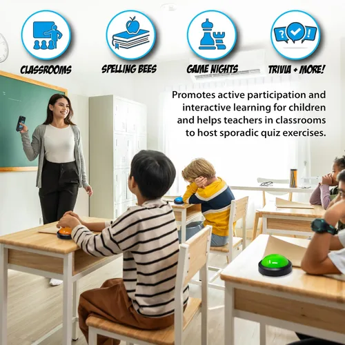 Vista 4 de Teacher's Choice Sistema de Botón de Buzzer de Juego para 4 Jugadores con Luz Inalámbrica Muestra al Jugador Ganador Sonidos Fuertes y Únicos