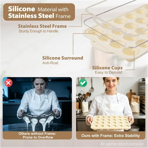 Vista 5 de Beige Mini Silicone Muffin Molds: 2 Pack 24 Small Cupcake Mold for Baking