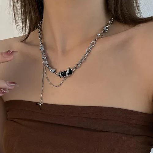 Vista 94 de Y2k - Collar irregular con dije de estrella, piedra de luna, diseño de cadena de moda, joyería de plata picante para mujer
