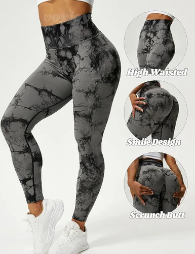 Vista 2 de VOYJOY Leggings sin costuras para mujer, pantalones deportivos de yoga de cintura alta, mallas elásticas con efecto de levantamiento de glúteos