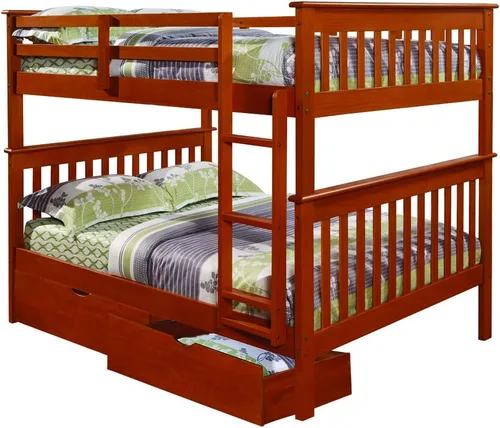 Vista 14 de Donco Kids 120-3-TTWH_505-W - Litera estilo misión con dos cajones debajo de la cama Capuchino oscuro