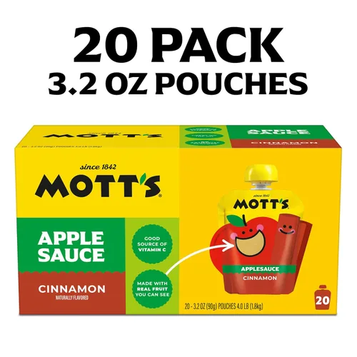 Vista 5 de Mott's Puré de manzana y canela, bolsas transparentes de 3.2 onzas, paquete de 20