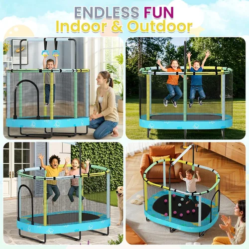 Vista 4 de Lamerge Kids Trampoline, Toddler Bouncing Trampoline with Safety Enclosure Net, ASTM-Approved, 500lbs Capacity, Ages 1-8, Adjustable Handrail
