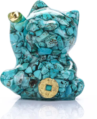 Vista 10 de Figura de gato de la suerte de cristal amarillo tallada a mano Maneki Neko Dinero Gatos Estatua Feng Shui Decoración para el hogar Oficina Atrae