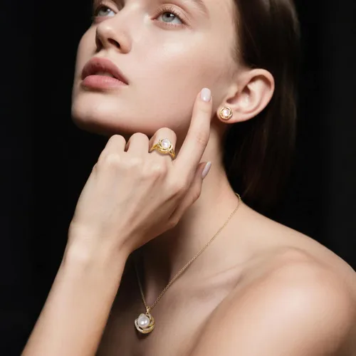Vista 4 de la luen Pearl Necklace Earring Set for Women,Freshwater Single Pearl Wedding Jewelry for Brides Mom Birthday Gifts