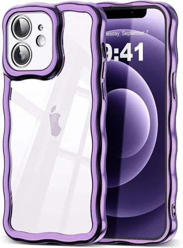 Vista 81 de SKYLMW Funda compatible con iPhone 12 Pro, diseño de ondas rizadas kawaii, borde chapado de lujo, elegante parte trasera transparente brillante, TPU