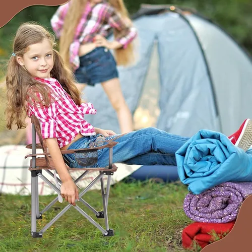 Vista 3 de XMT Silla plegable para niños con portavasos - Silla portátil ligera para exteriores e interiores para niños de 3 a 9 años, base antideslizante