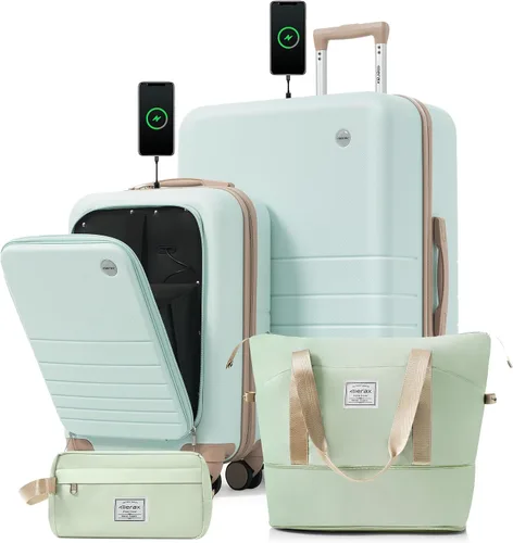 Vista 138 de Merax 3 piezas expandible ABS Hardshell equipaje Sets Spinner Wheel Maleta TSA Lock Suit Case, Apertura frontal negra, Juego de 2 piezas, Maleta