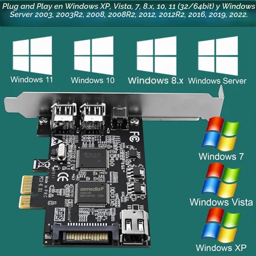 Vista 4 de Tarjeta PCIE 1394A Firewire 400 de 4 puertos para Windows OS y PC MAC OS, TI TSB43AB23, 3 x 6 pines y 1 interfaz 1394A de 4 pines, con cables de 4
