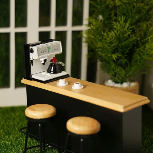 Vista 2 de Cafetera en miniatura con olla y 2 tazas, accesorios para casa de muñecas 1:12, máquina de café, decoración artificial de la casa, decoración