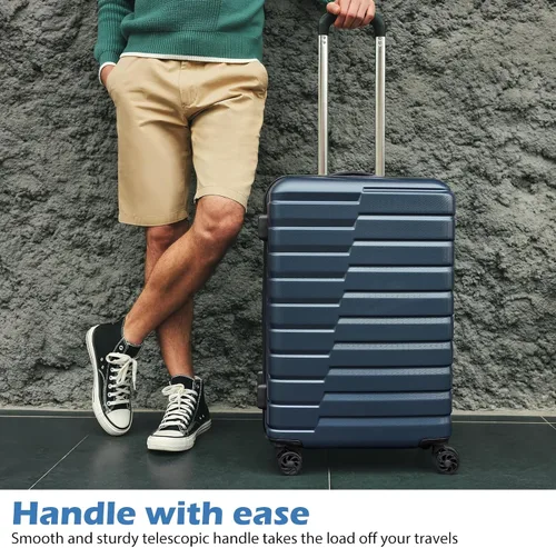 Vista 2 de Coolife Maleta extensible para equipaje PC ABS TSA Lock Spinner Llevar en juegos de 3 piezas, Azul