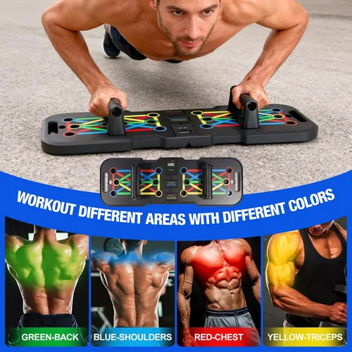 Vista 3 de Tabla de empuje con contador, tabla de flexiones para hombres y mujeres, equipo de entrenamiento de fuerza de gimnasio plegable
