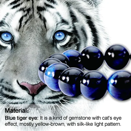 Vista 2 de Jewever Pulsera de ojo de tigre natural para hombres y mujeres, piedras preciosas elásticas, cuentas de piedra natural, 0.472in, elástica, unisex