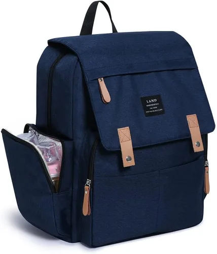 Vista 8 de Land bolsa de pañales multifunción impermeable mochila de viaje bolsas de pañales con compartimento aislado bolsillos toallitas bolsillo