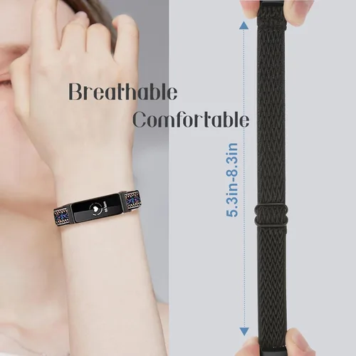 Vista 3 de Paquete de 4 correas deportivas trenzadas elásticas ajustables compatibles con Fitbit Luxe/Luxe Special Edition, correas elásticas de bucle suave