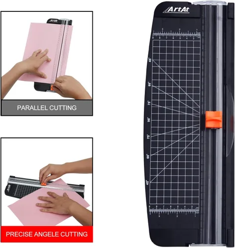 Vista 4 de ArtAt Cortador de papel de 12 pulgadas con hoja de seguridad retráctil, recortadora portátil A4 para cartulina, papel laminado, fotos, manualidades