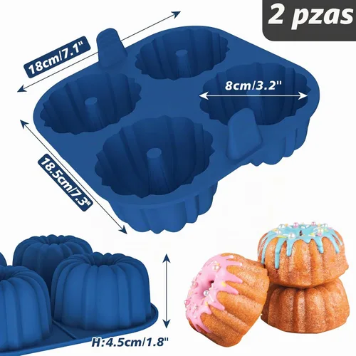 Vista 7 de Webake Sartén de silicona para hornear para hornear, moldes de tubo estriado antiadherentes sin BPA, 4 cavidades, juego de 2
