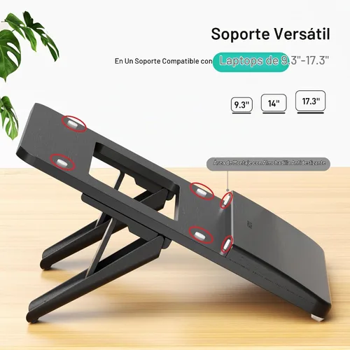 Vista 7 de AFOOYO Soporte ajustable de bambú para laptop, elevador de computadora portátil, soporte ergonómico para portátil con reposamuñecas, compatible