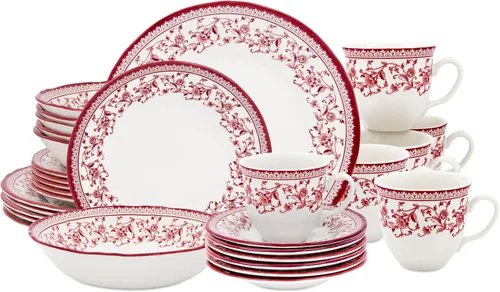Vista 13 de TUDOR ROYAL - Juego de vajilla redonda de porcelana de 12 piezas, servicio para 4, diseño azul aster, multicolor floral, platos, tazones, tazas
