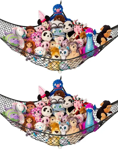 Vista 20 de Hamaca para animales de peluche, grande, almacenamiento de animales de peluche en esquina y red de peluche, hamaca de juguete para animales