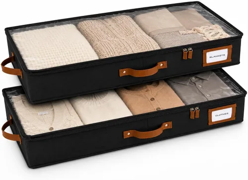 Vista 19 de HOMELUX THEORY 2 piezas de contenedores de almacenamiento debajo de la cama, organizador de cajones debajo de la cama con compartimentos y tapas