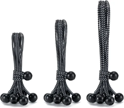 Vista 19 de Paquete de 30 cuerdas elásticas con bola, cuerdas elásticas resistentes de 4 pulgadas, lona de toldo con bolas elásticas para amarre de dosel