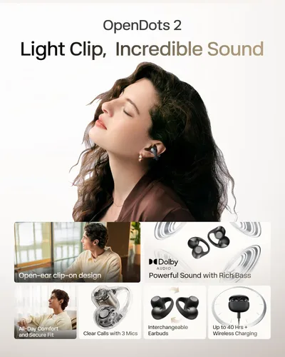 Vista 2 de SHOKZ OpenDots 2 - Auriculares con clip de oreja abierta, color negro