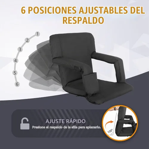 Vista 6 de Nova Microdermabrasion Asiento de estadio de 20.5 pulgadas / 25 pulgadas de ancho para gradas con soporte de espalda, cojín acolchado portátil Negro