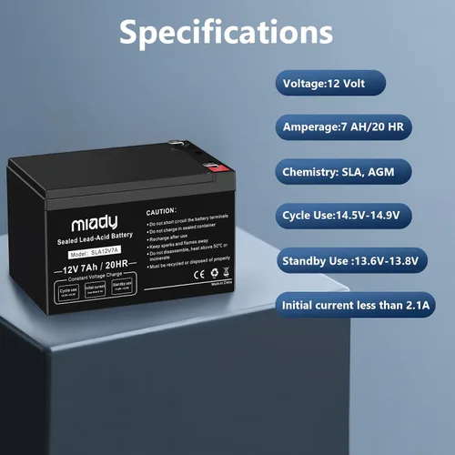 Vista 4 de Miady Batería de ácido plomo sellada recargable de 12V 7Ah (Paquete de 2)